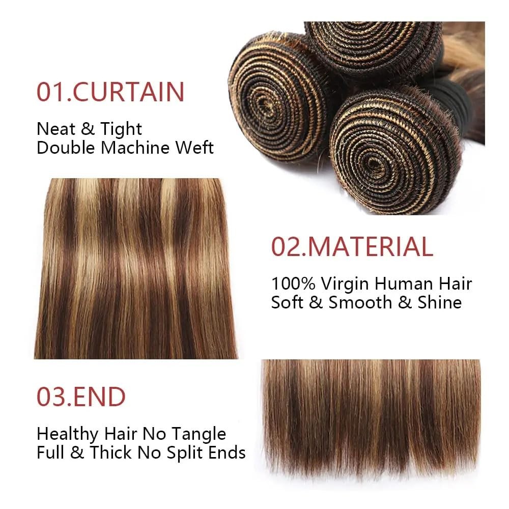 Hrceyocr P4/27 Blonde Bundles Human Hair Straight Bundles 14 16 18 Inch