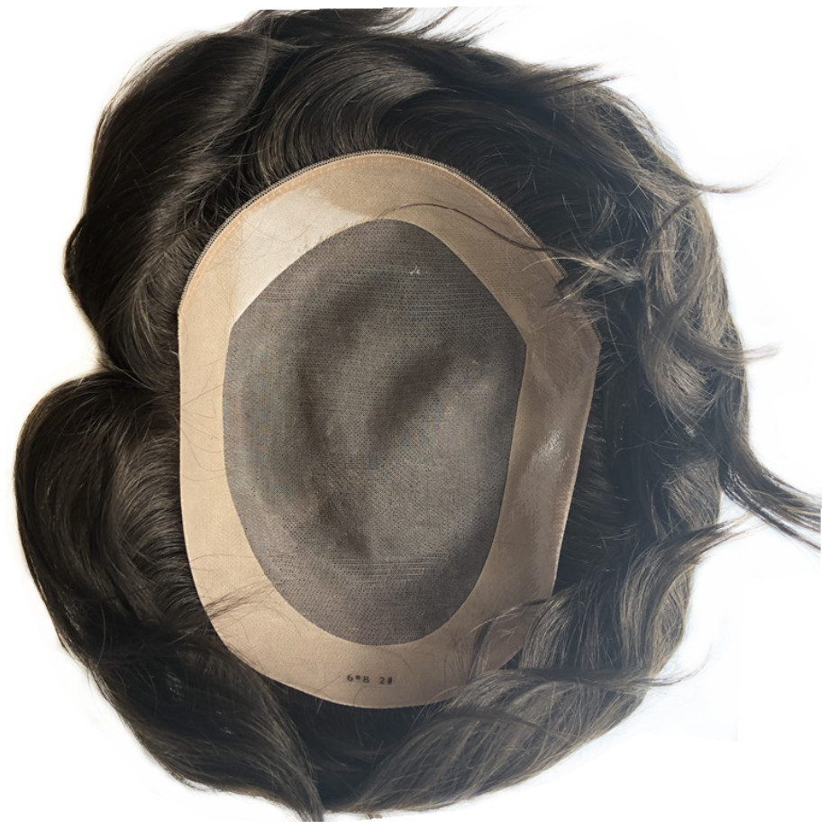 Mens Durable Human Hair Replacement System Hairpiece Fine Mono Poly Skin Toupee