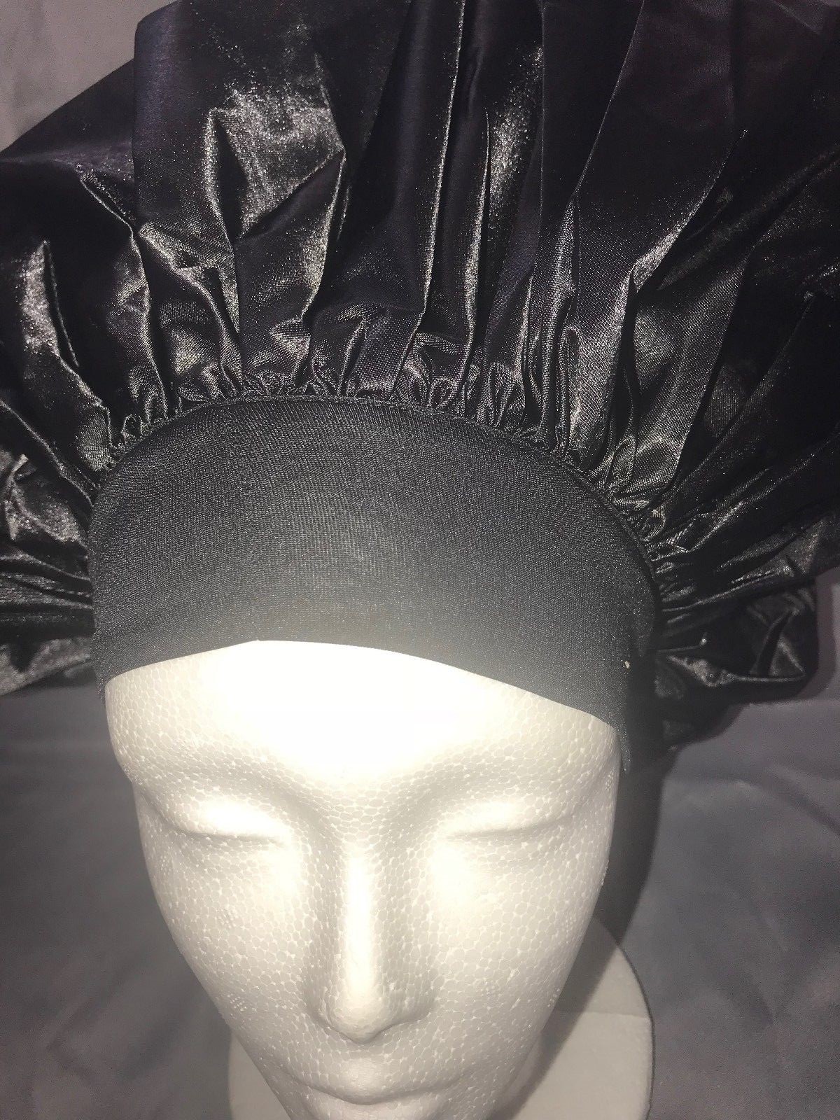 QFITT DUAL SIDED FABRIC SILKY & CONDITIONING SLEEP CAP #8001 BLACK JUMBO