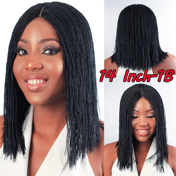 16 Inch Long Micro Twist Braided Wigs Synthetic Thin Braided Bob Wigs for Women
