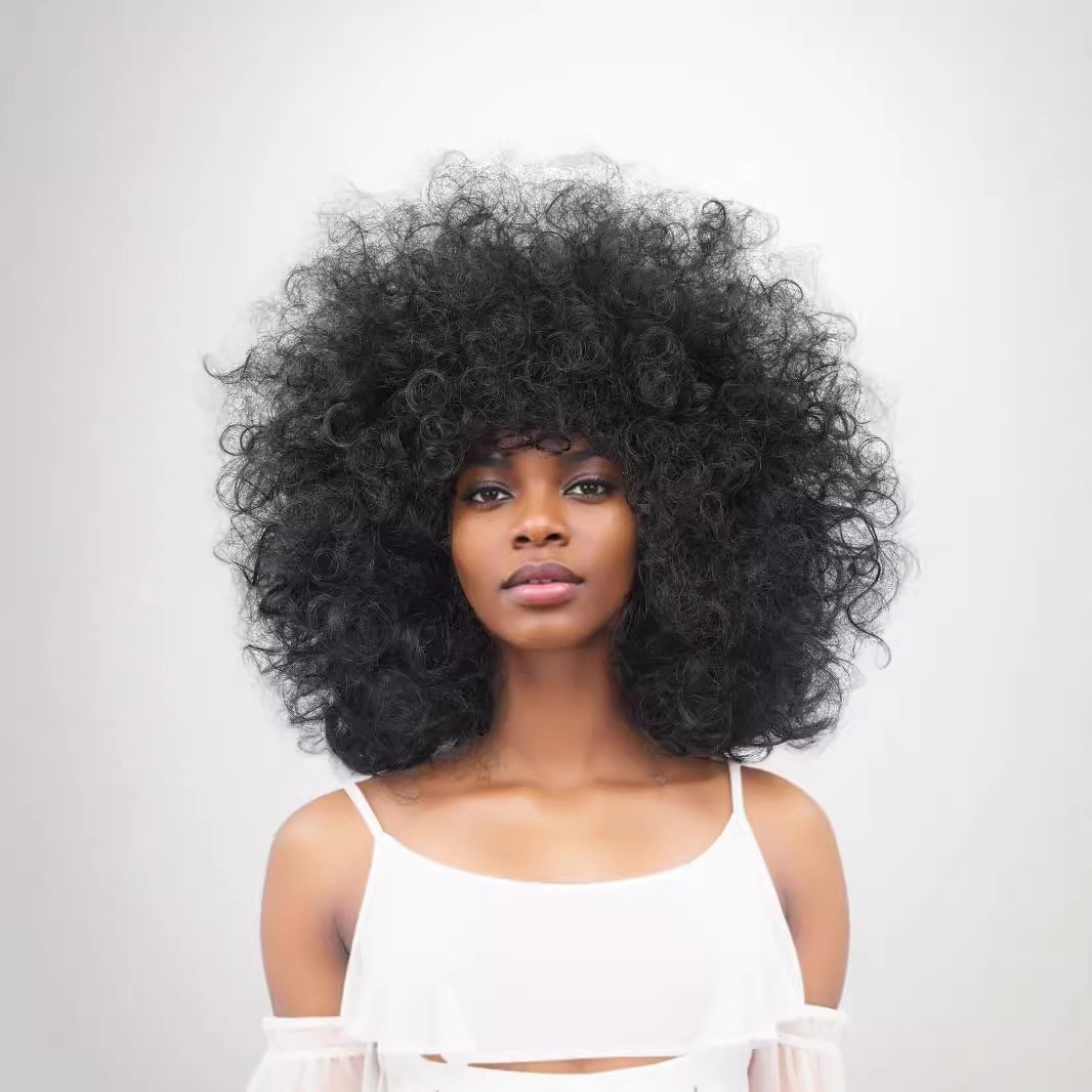 Afro Fluffy Curly Wavy Black Color Synthetic Hair Wig Women Soft Natural Party