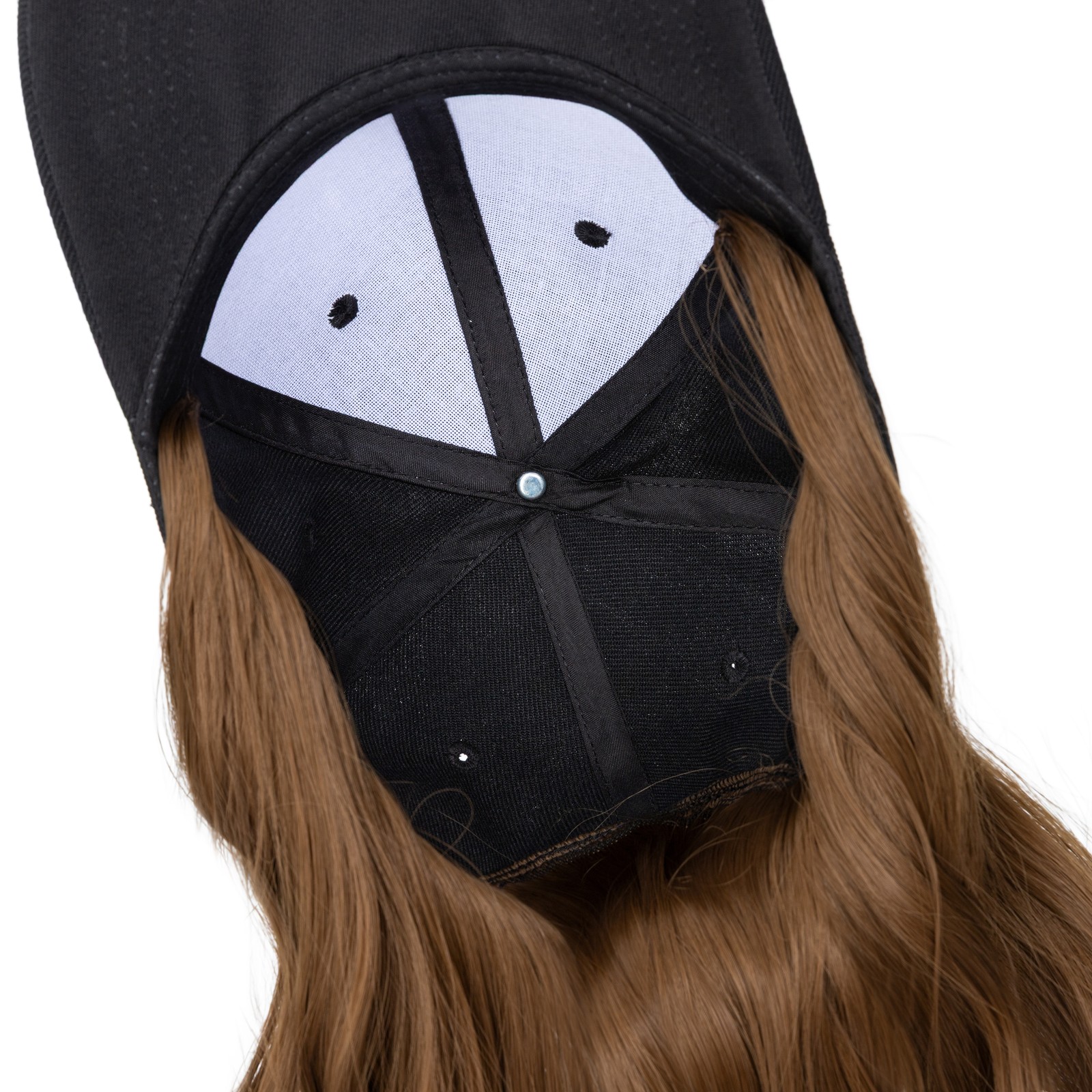Baseball Cap Black Hat with Long Wavy Synthetic Hair Wig for Women Long FullHead