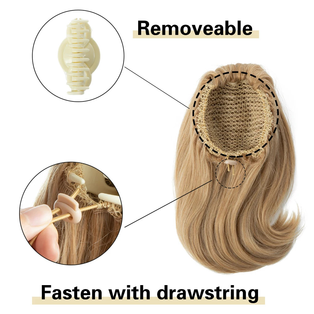 14 Inch Synthetic Claw Clip Ponytail Extensions Wavy Blonde Black Hair