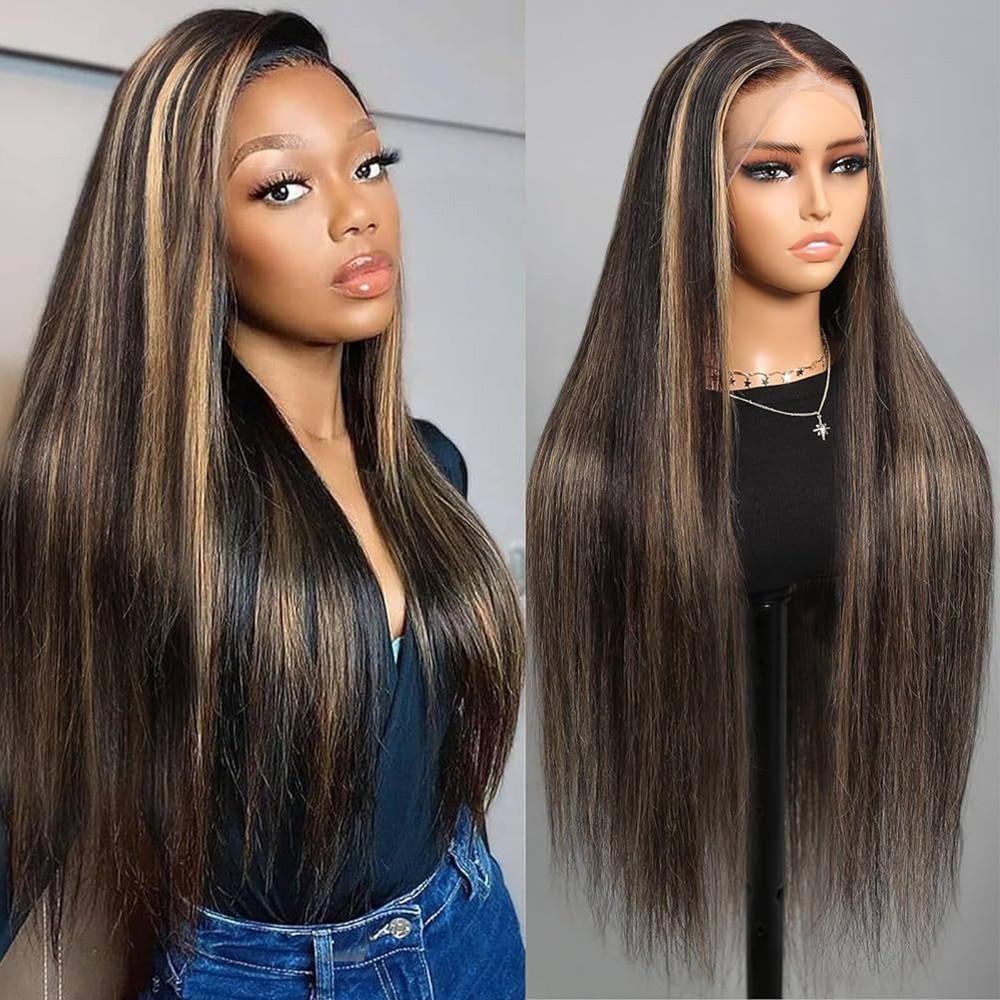 Honey Blonde Ombre Synthetic Lace Front Wigs Pre Plucked Long Straight Glueless