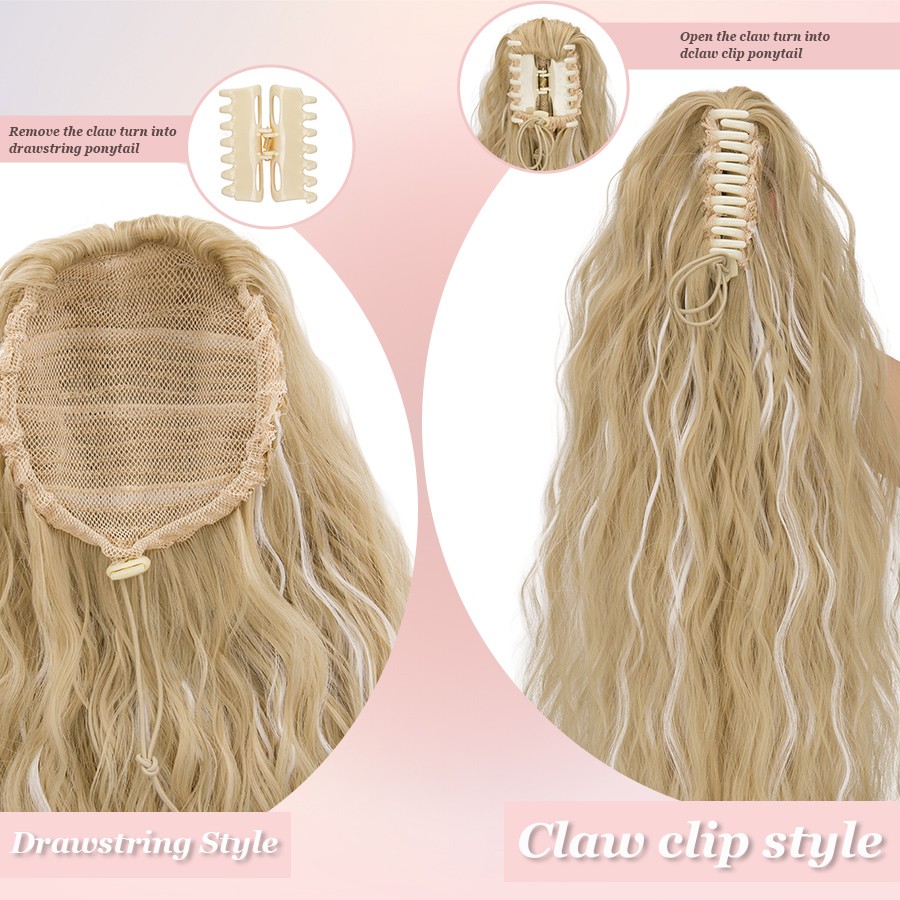 Real Fluffy Corn Wave Ponytail Claw Clip in Hair Extensions as Human Pony Tail