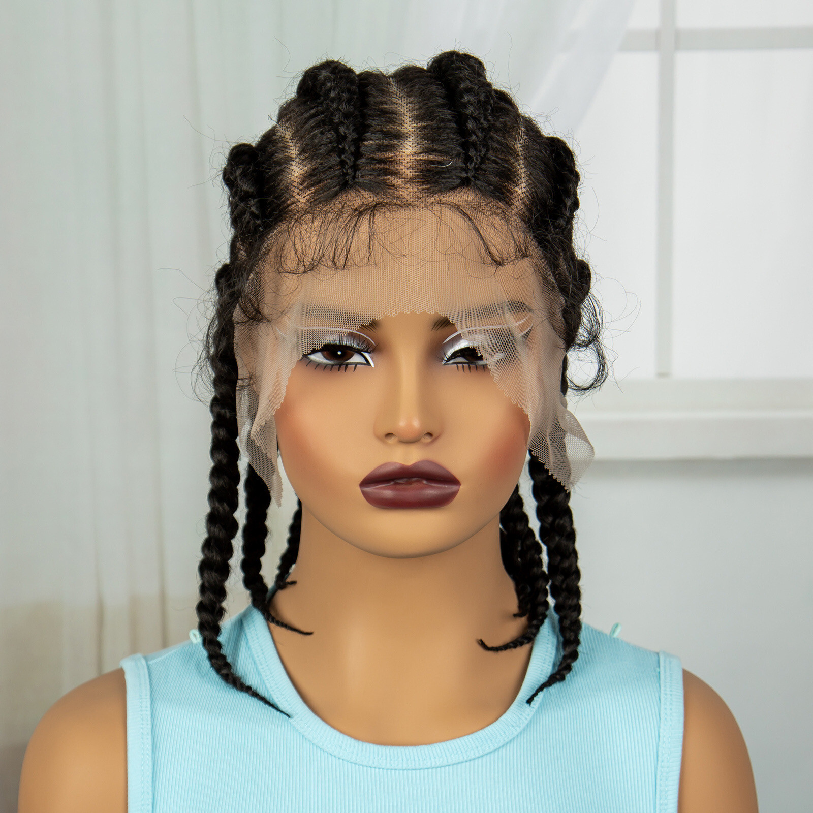 Full Lace Cornrow Box Braided Wig Fiber Lace Front Braids Wig with Baby Hair US