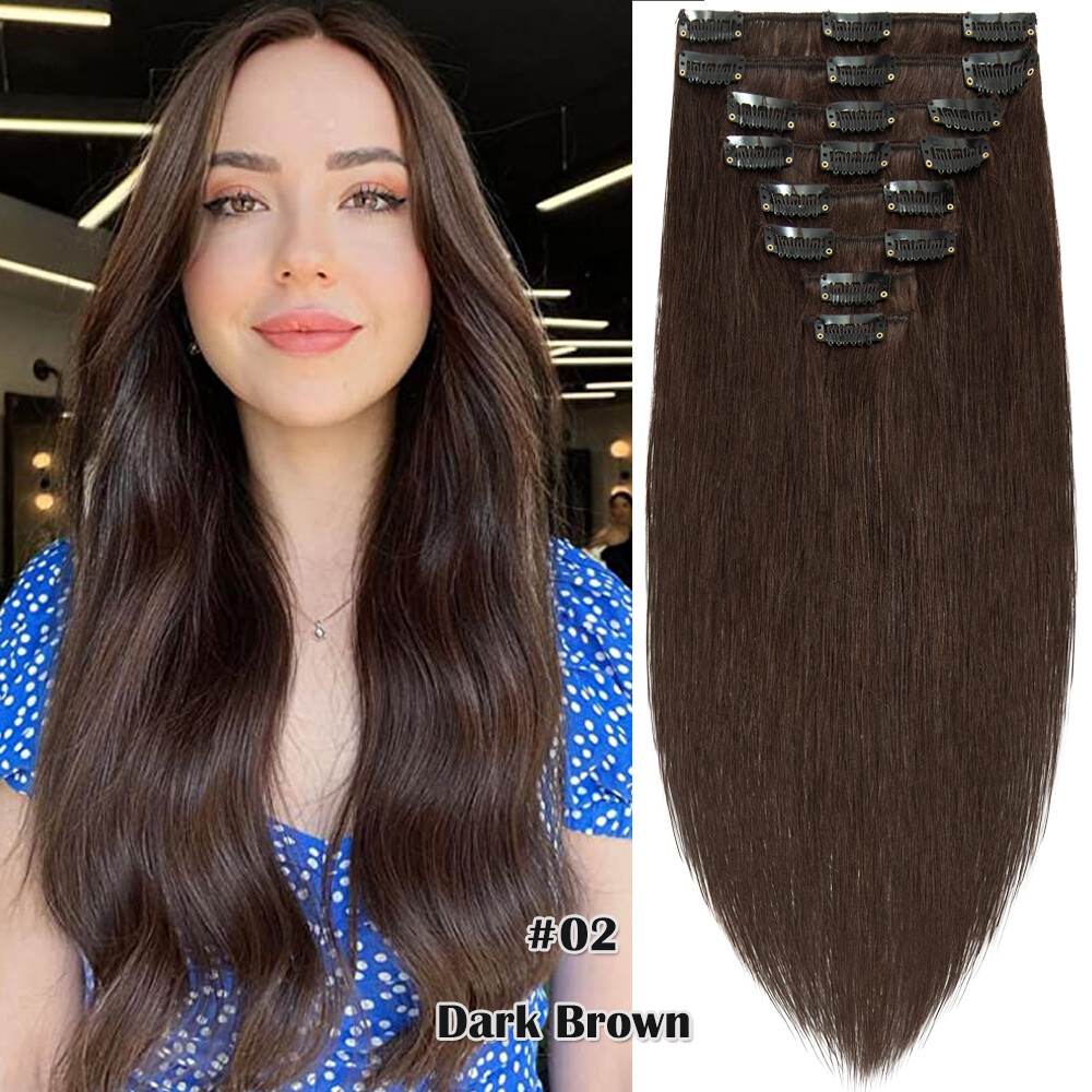 Russian Platinum Clip In Remy Human Hair Extension Full Head 8″-24″ 100% Real US
