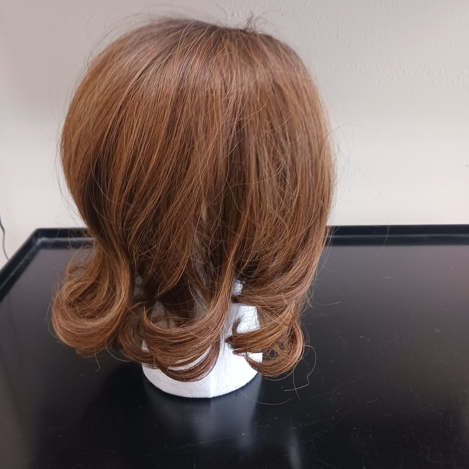 Hair Topper Golden Brown Dark Roots Clip-In center part Wavy Synthetic Hairpiece