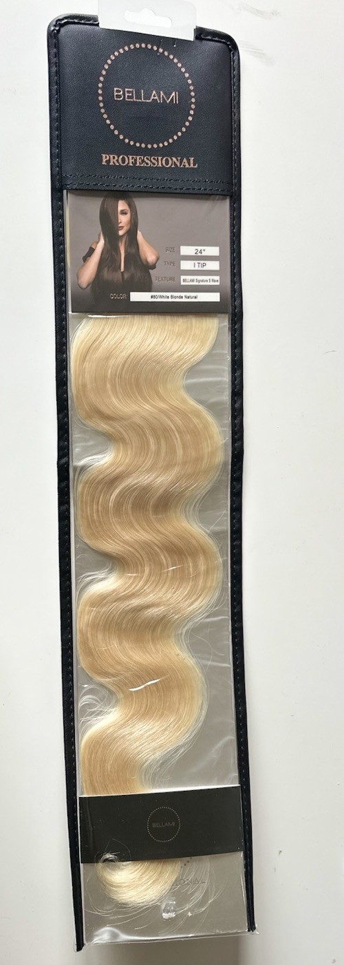 Bellami Human Hair Signature S Wave I-Tip Extensions 24”#80/White Blonde Natural