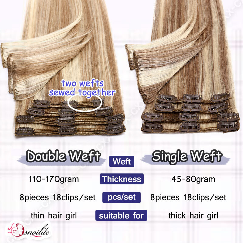 Thick Double Weft Clip In Real Remy Human Hair Extensions 8PCS Full Head Ombre T