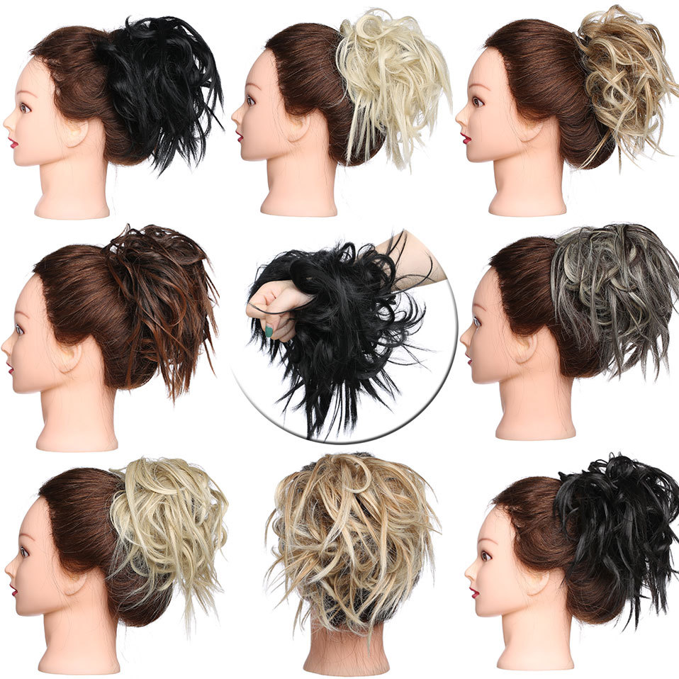 Tousled Updo Messy Ponytail Bun Elastic Band Wrap On Hair Piece Straight Wavy US