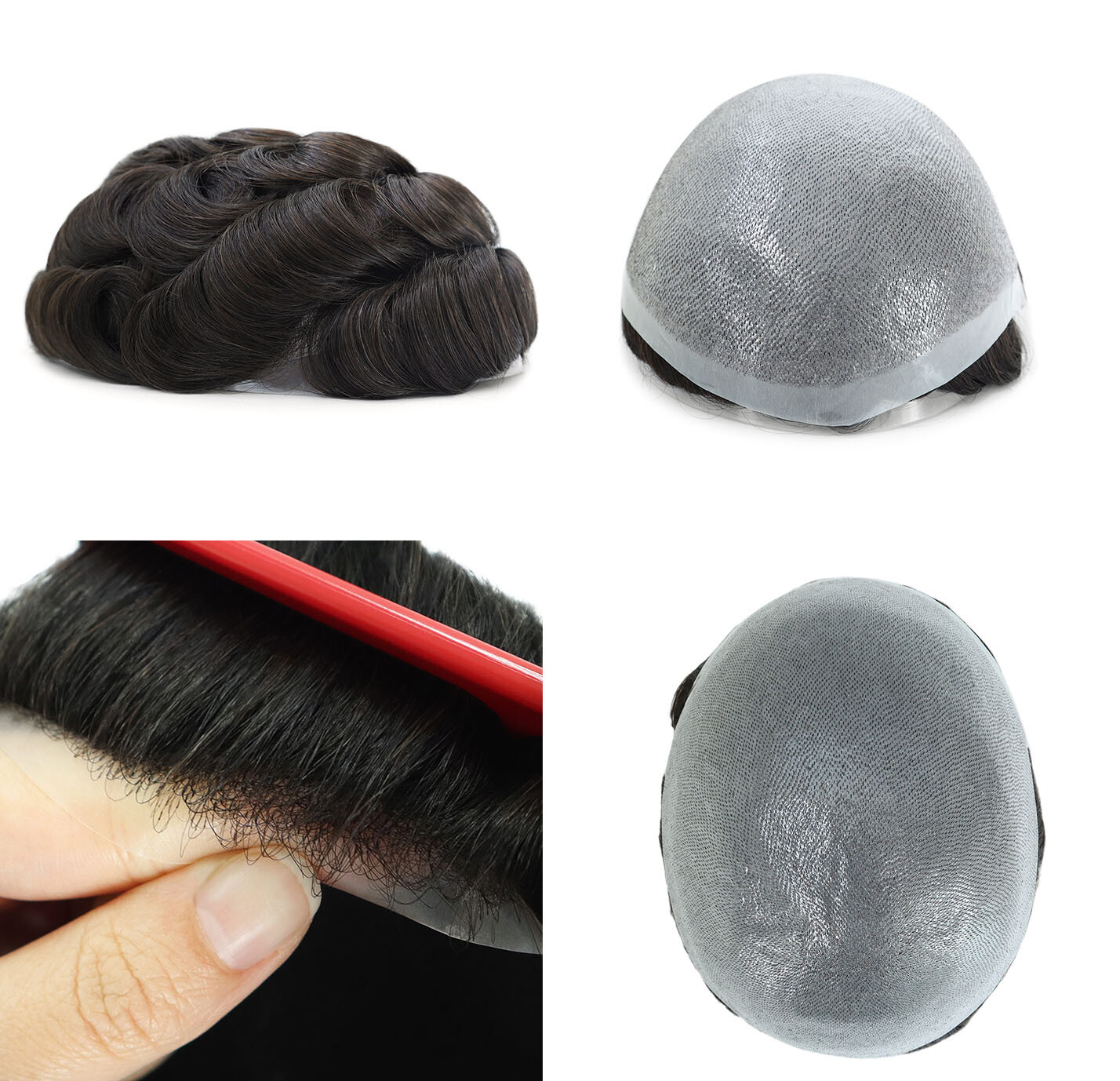 Toupee For Mens Hair Replecement System Thin Skin Human Wig Poly Skin Hairpiece