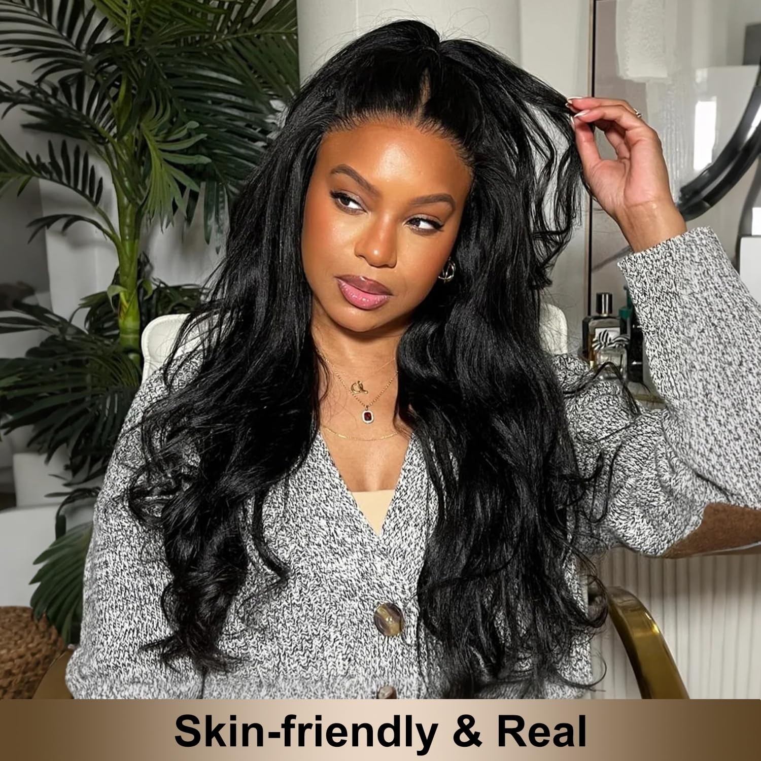 Lovfir Kinky Straight V Part Wig Human Hair For Black Women 180 Density Upgrade