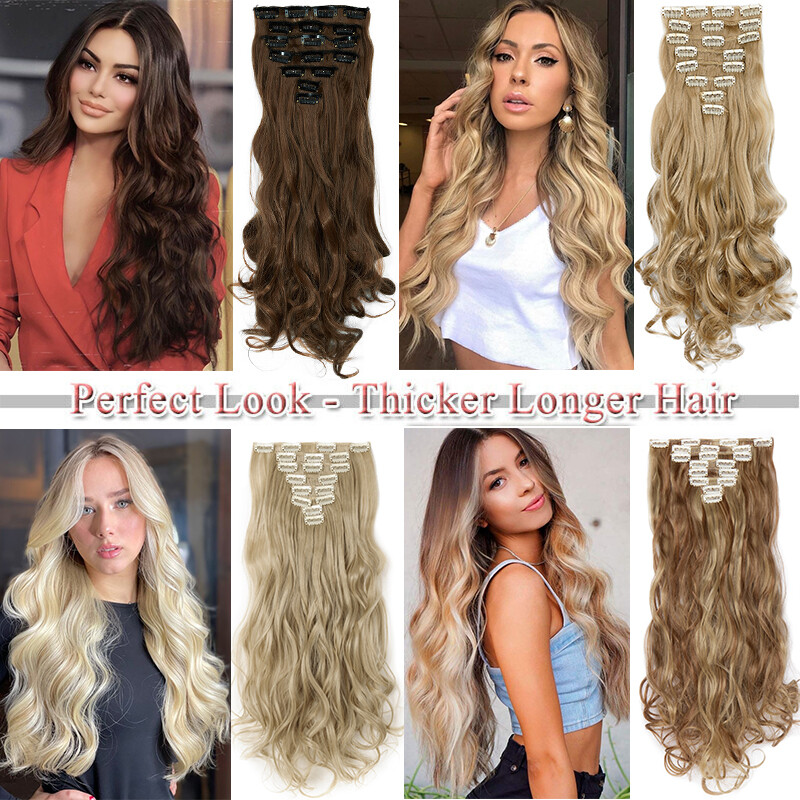 US Fast Ombre Long Clip In as Human Remy Hair Extensions 8Pcs Full Head 18 Clips