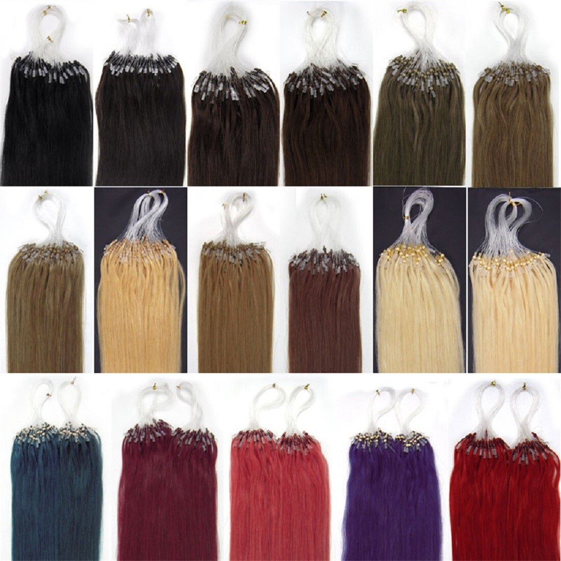 Micro Ring Beads Loop Tip Hair Extensions Russian Real Human Hair Remy Straight