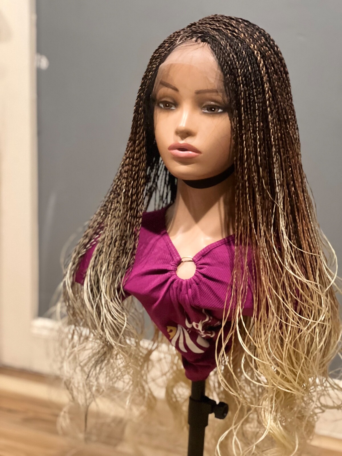 Braided French curls wig. Three tone wavy wig. Made on a full lace wig. 30” long