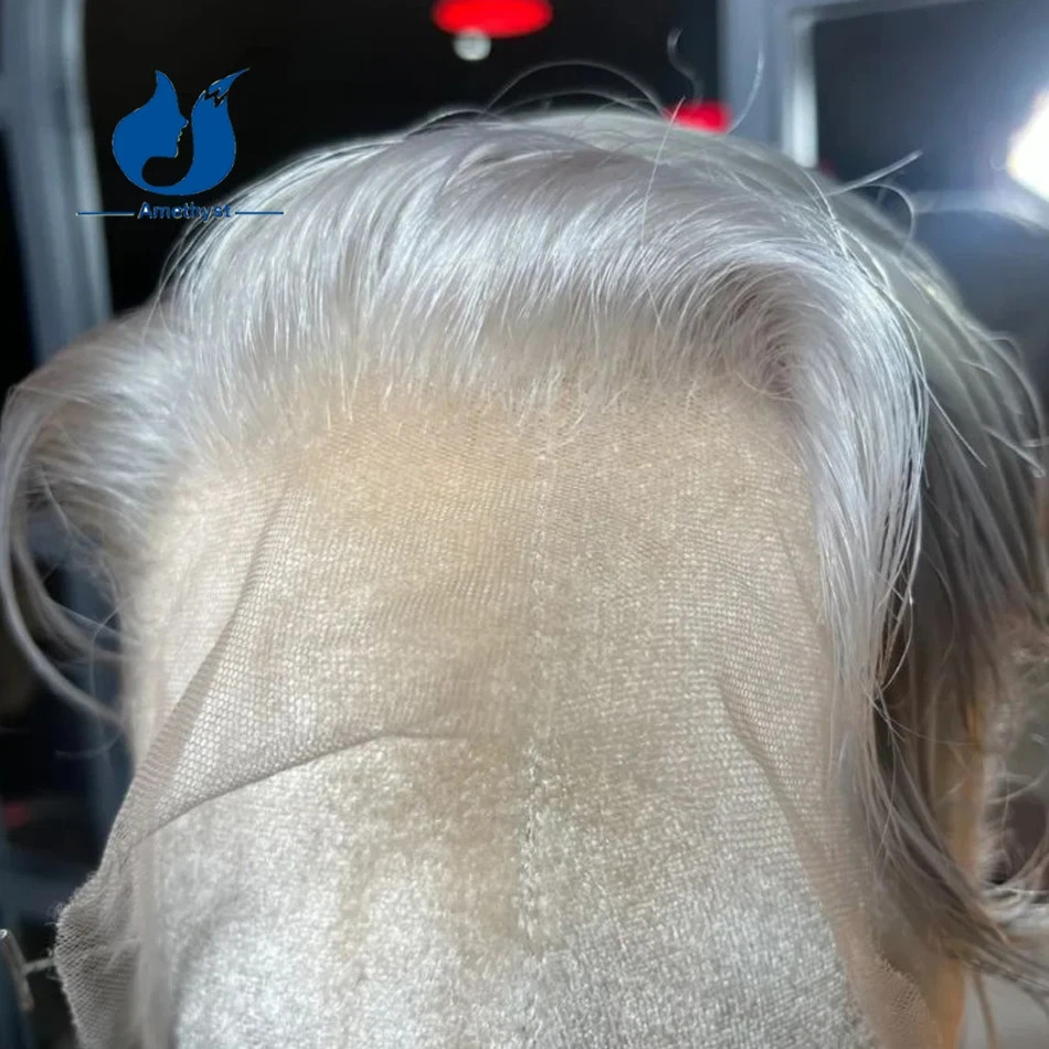 White Platinum Blonde Short Pixie Cut Male Wig Human Hair Full Lace Wig For Men