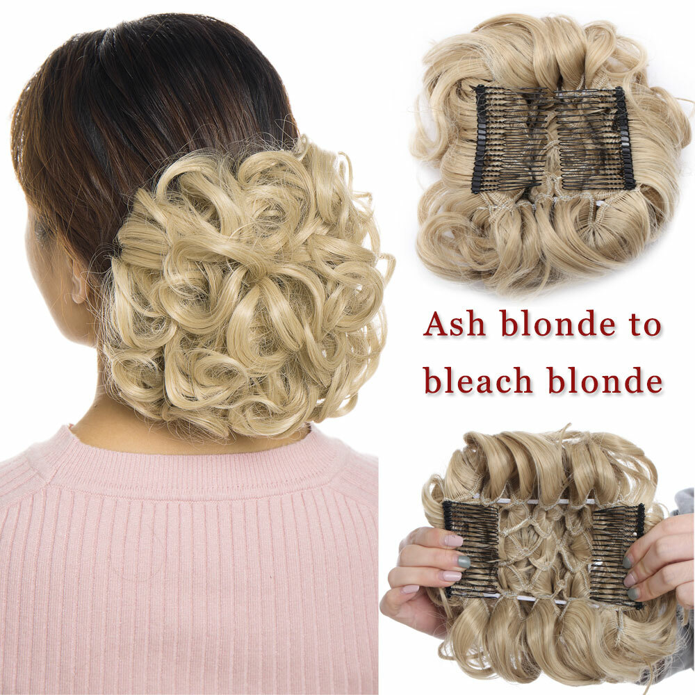 LARGE THICK Curly Natural Chignon Messy Bun Updo Hair Extensions Mix Blonde HYT2