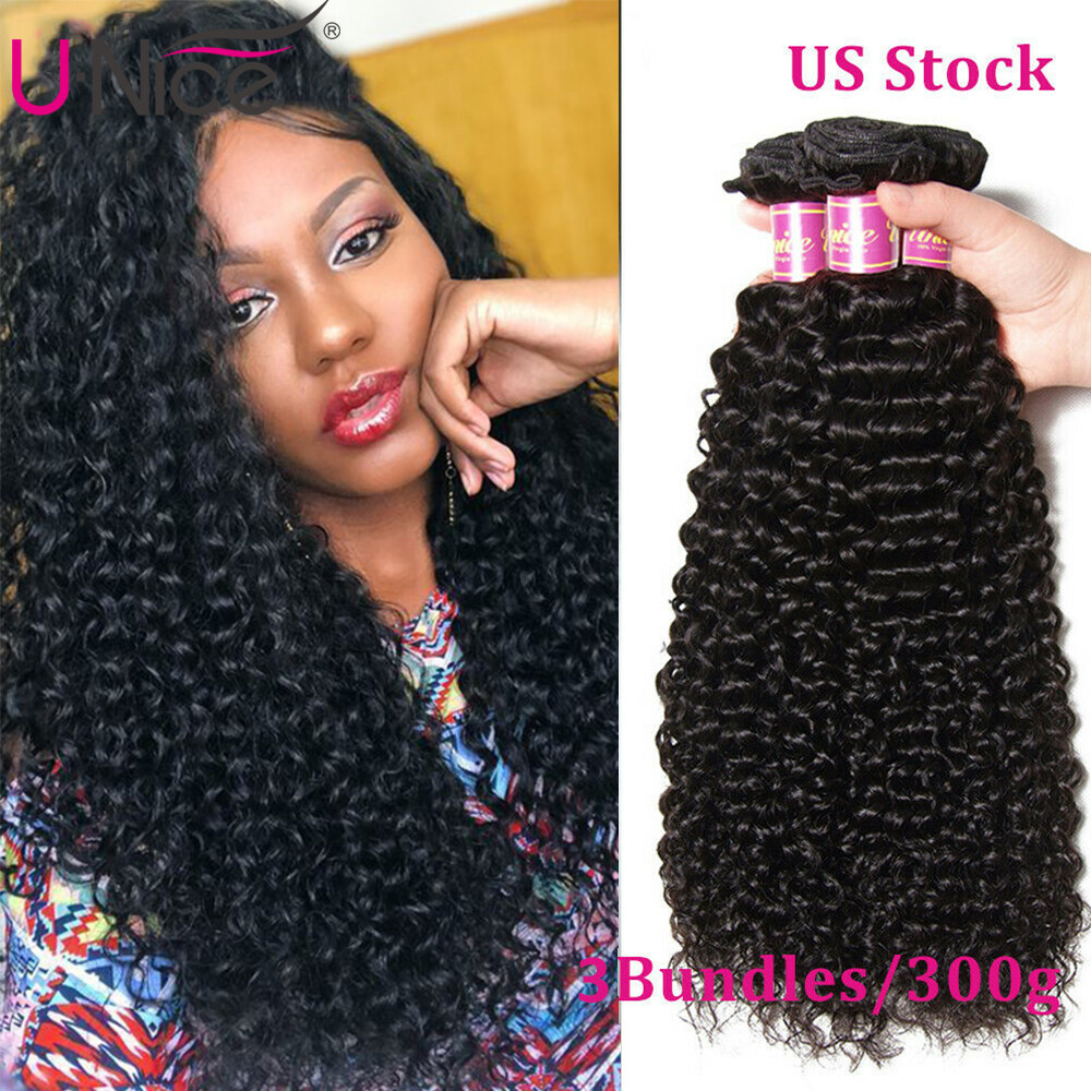 UNice Hair 3 Bundles Curly Virgin Hair Weave 100% Eurasian Human Hair Extensions