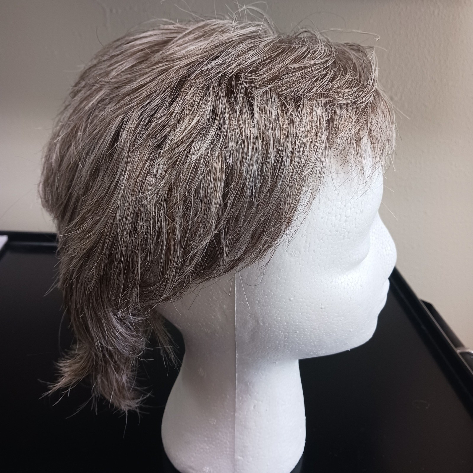 Color #260 Short Layered Salt Pepper Grey Synthetic brown human Hair Piece