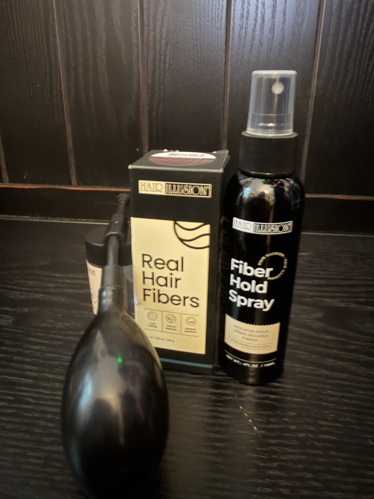 Hair Illusion 38g Brown Real Hair Fiber + Hold Spray + Applicator Kit Authentic