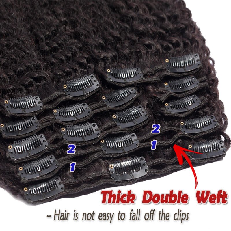 Afro Kinky Straight Thick Clip in Human Hair Extensions Full Head Double Wefted