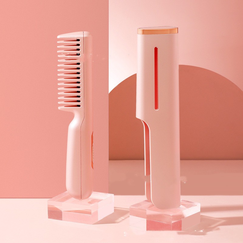 2 In 1 Wireless Straight Hair Comb Portable USB Charging Negative -Ion Smoothing