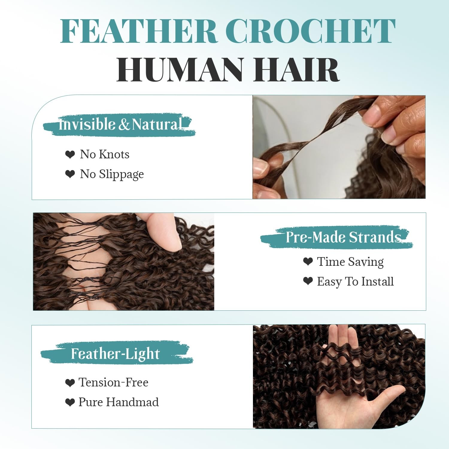 Munx Burmese Curly Human Crochet Hair 18Inch 60G 4 Color Knotless Invisble