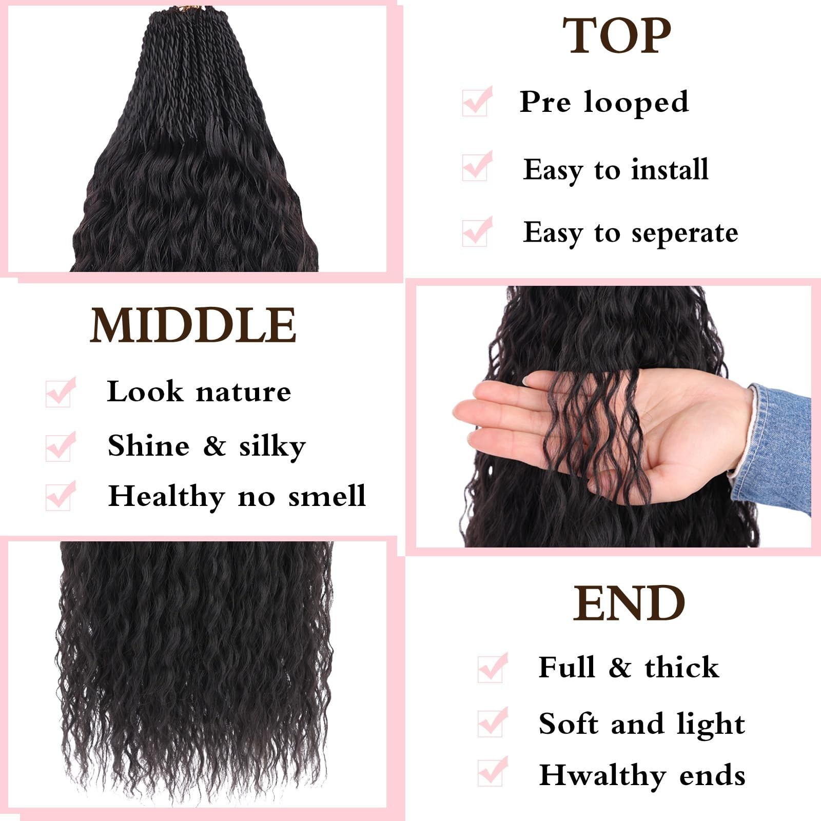 Pre Looped Micro Curly Crochet Hair 18 Inch 8 Packs 18 Inch (Pack of 8) 1B#