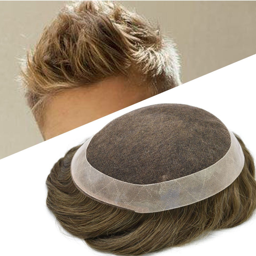 French Lace Mens Toupee Hair System Replacement for Men Poly Pu Around Men Wigs