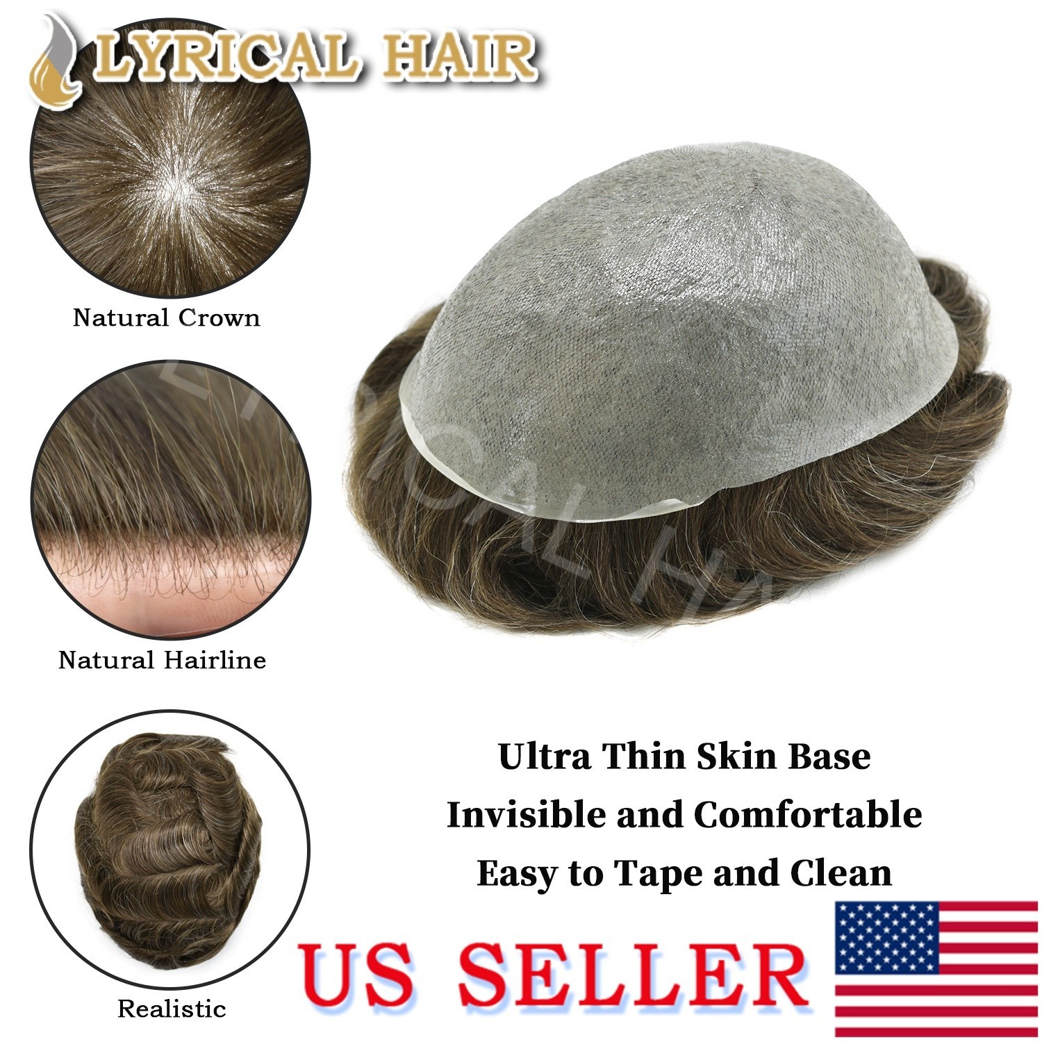Ultra Thin Skin Mens Toupee All Colors Human Hair Piece Replacement System Wigs