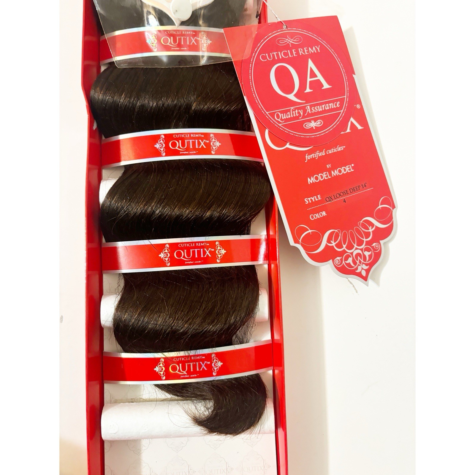 Model Model Qutix Cuticle Remy Human Hair, QX LOOSE DEEP 14″, Color 4