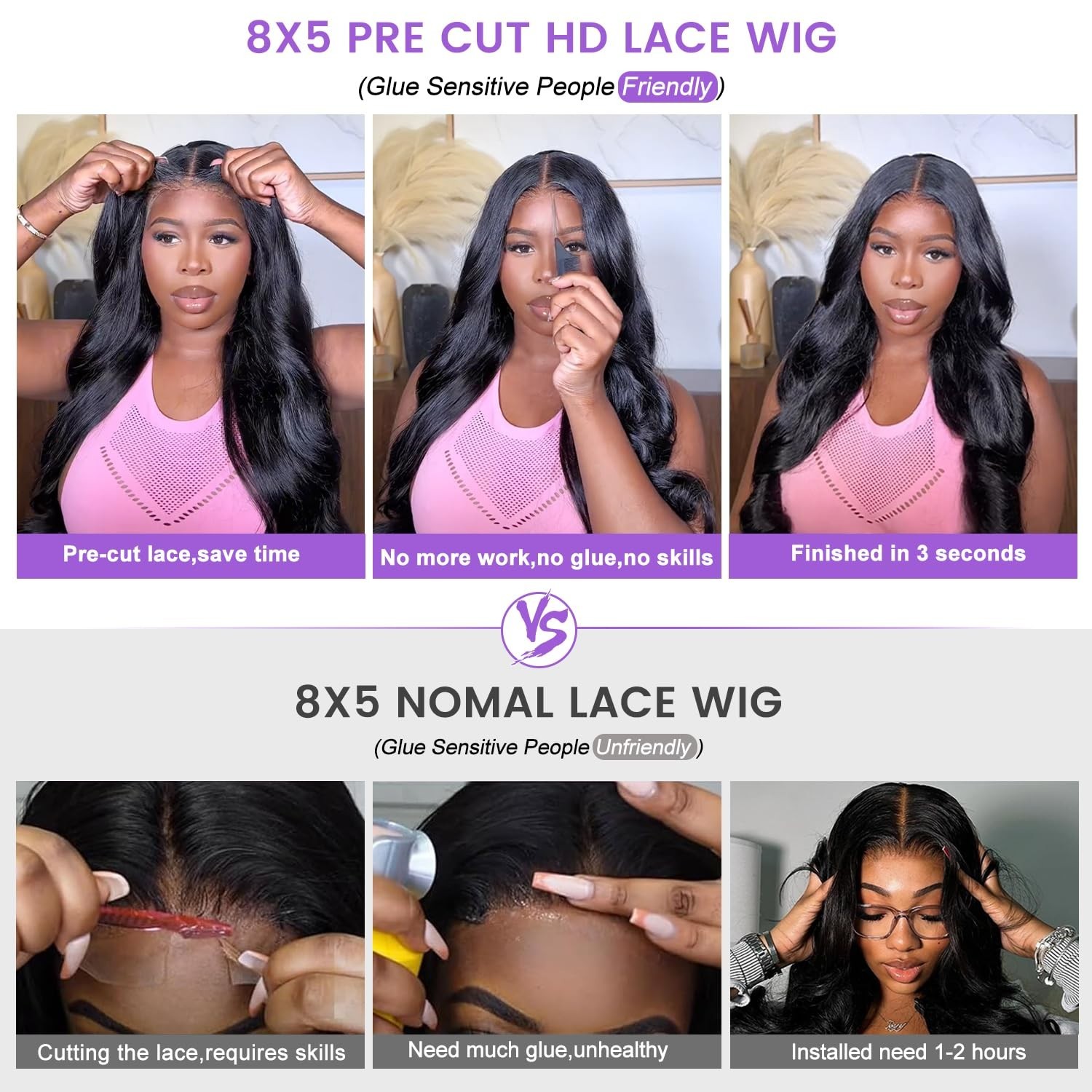 Glueless HD Lace Front Wig – 28″ Body Wave, 180% Density, Easy Wear for Beginner