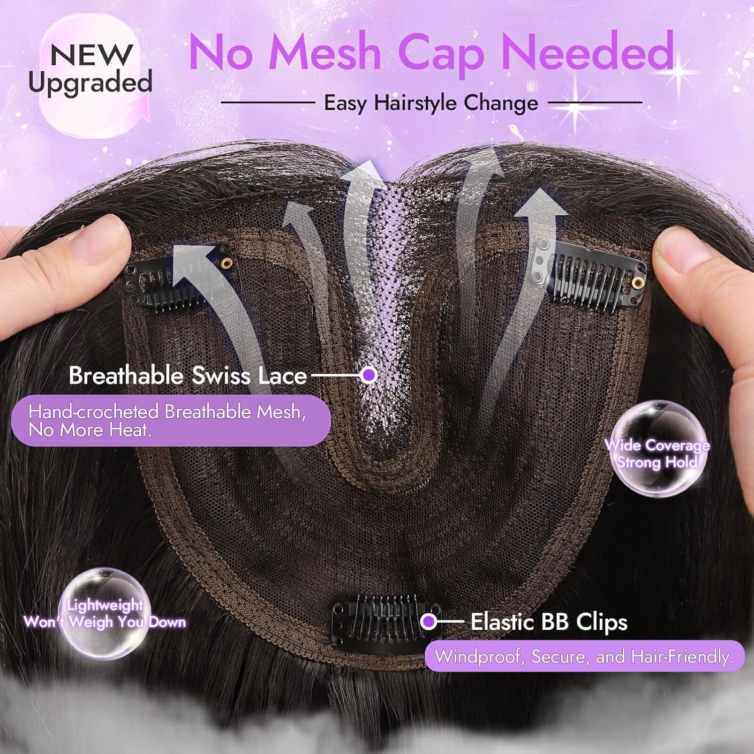 Soft Black with Wispy Bangs Long Straight Layered 24in Women Premium Hair Topper