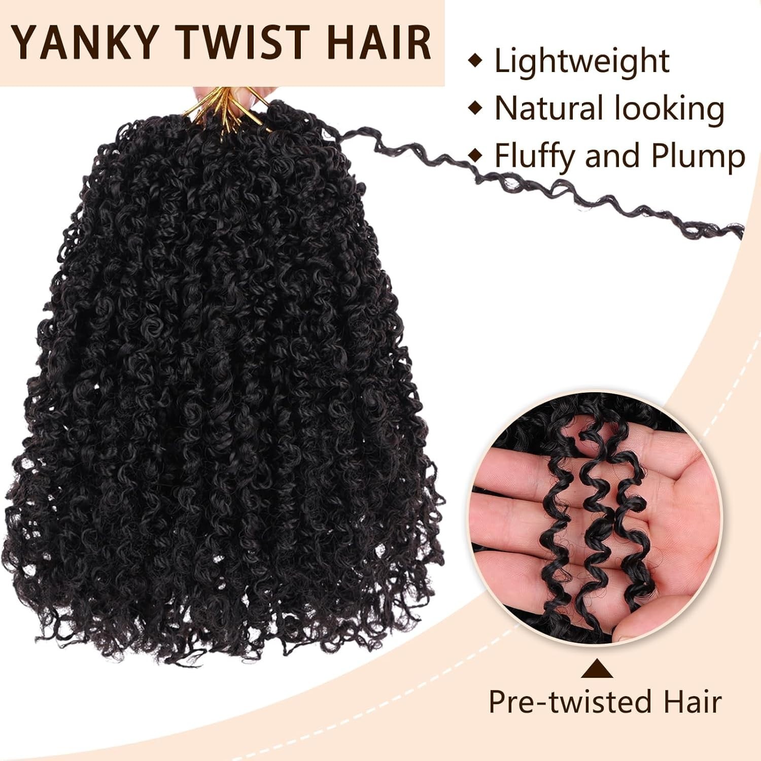 2 Packs 8 Inch Pre Looped Yanky Twist Crochet Hair Natural Black Curly Ends