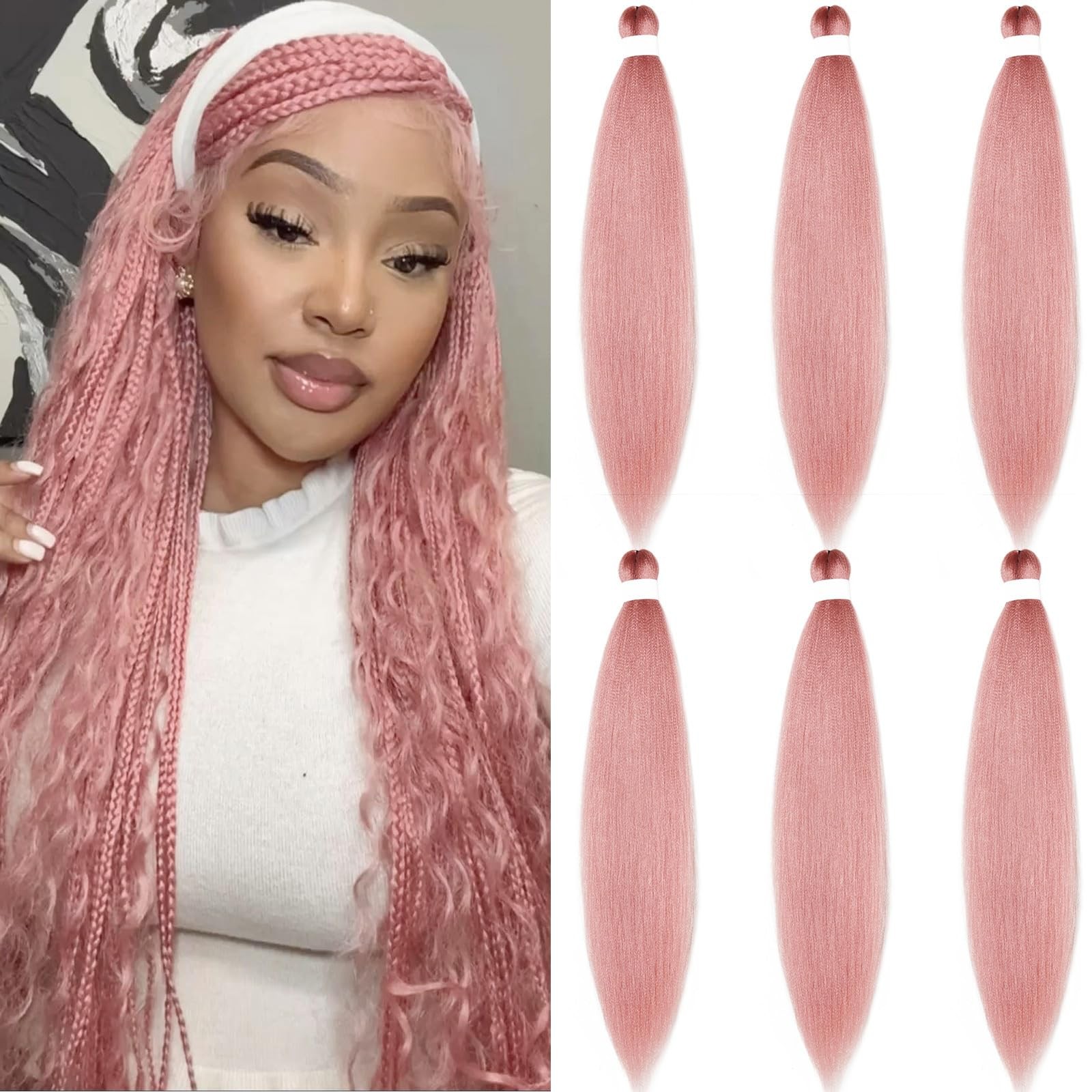 Ai Yuchen 30″ Pre-Stretched Braiding Hair Rose Gold Pink 6 Bundles