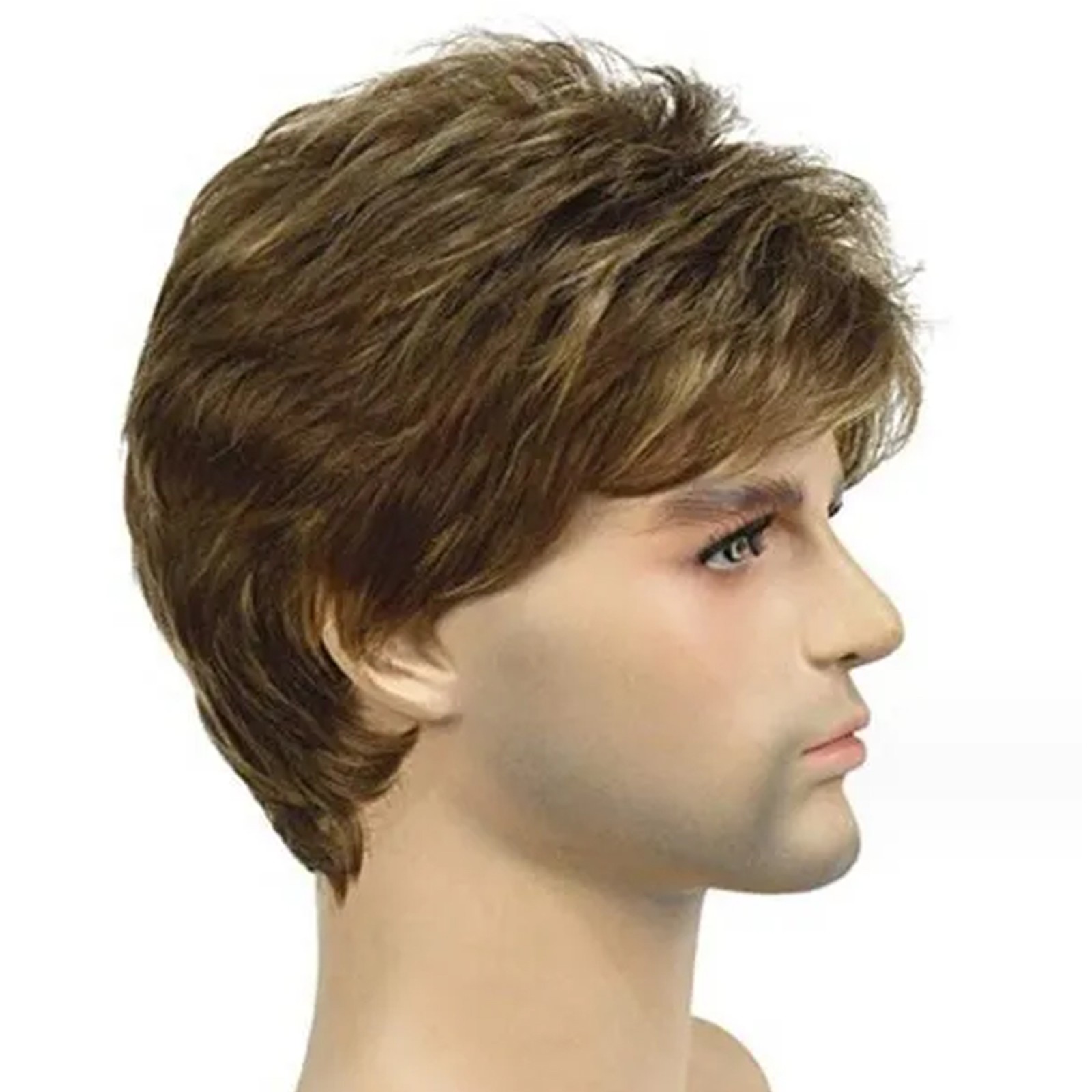 Light Brown Short Hair styles Men’s Layered synthetic Hair Wig 6 Inch