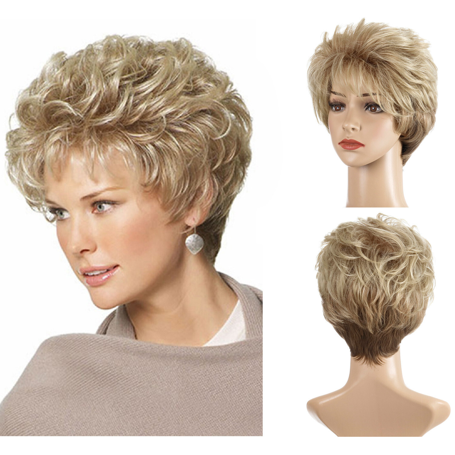 Short Blonde Wigs for White Women with Bangs Pixie Wigs Heat Safe for Daily Use