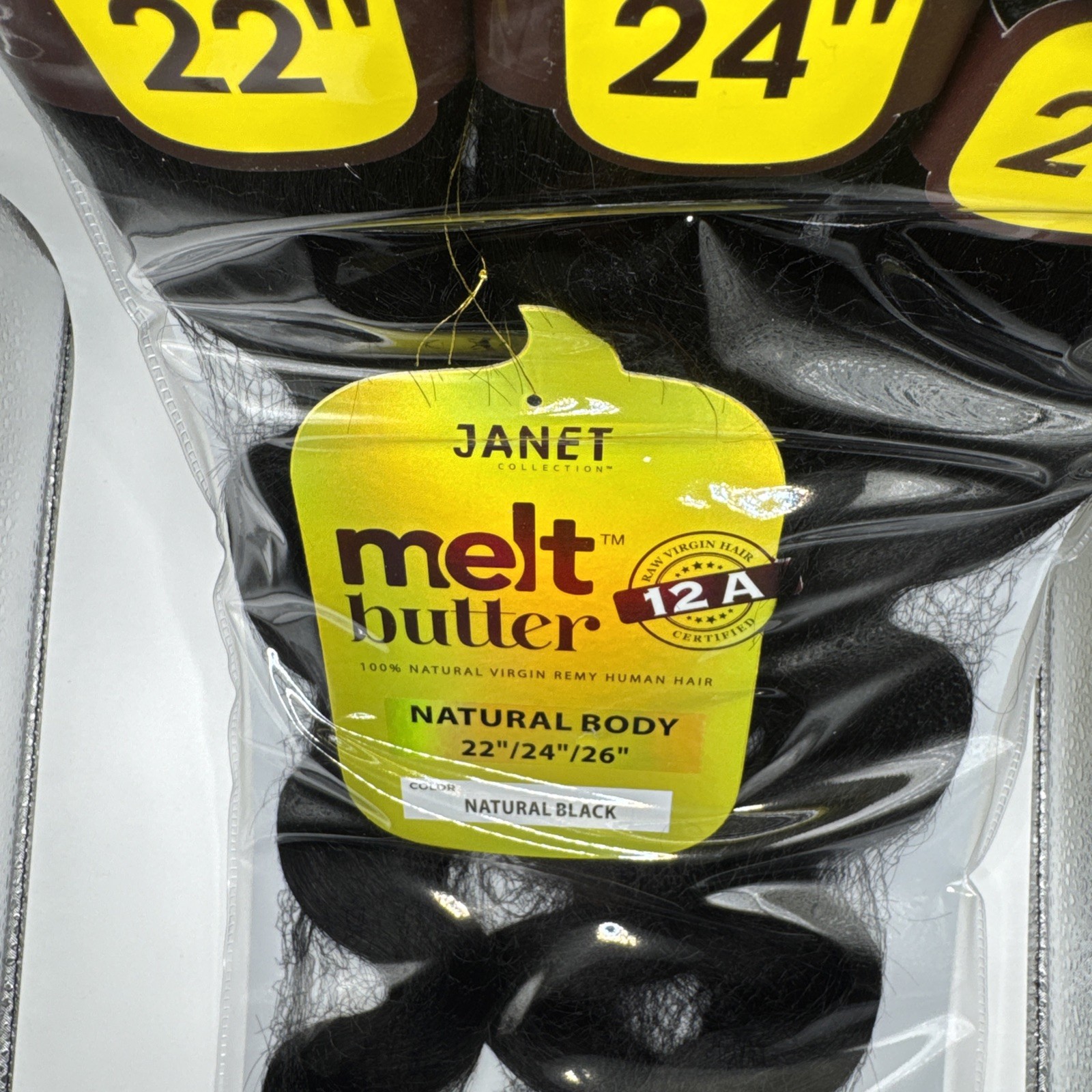 Janet Melt Butter 100% Natural Virgin Remy Human Hair 22” 24” 26” Natural Black