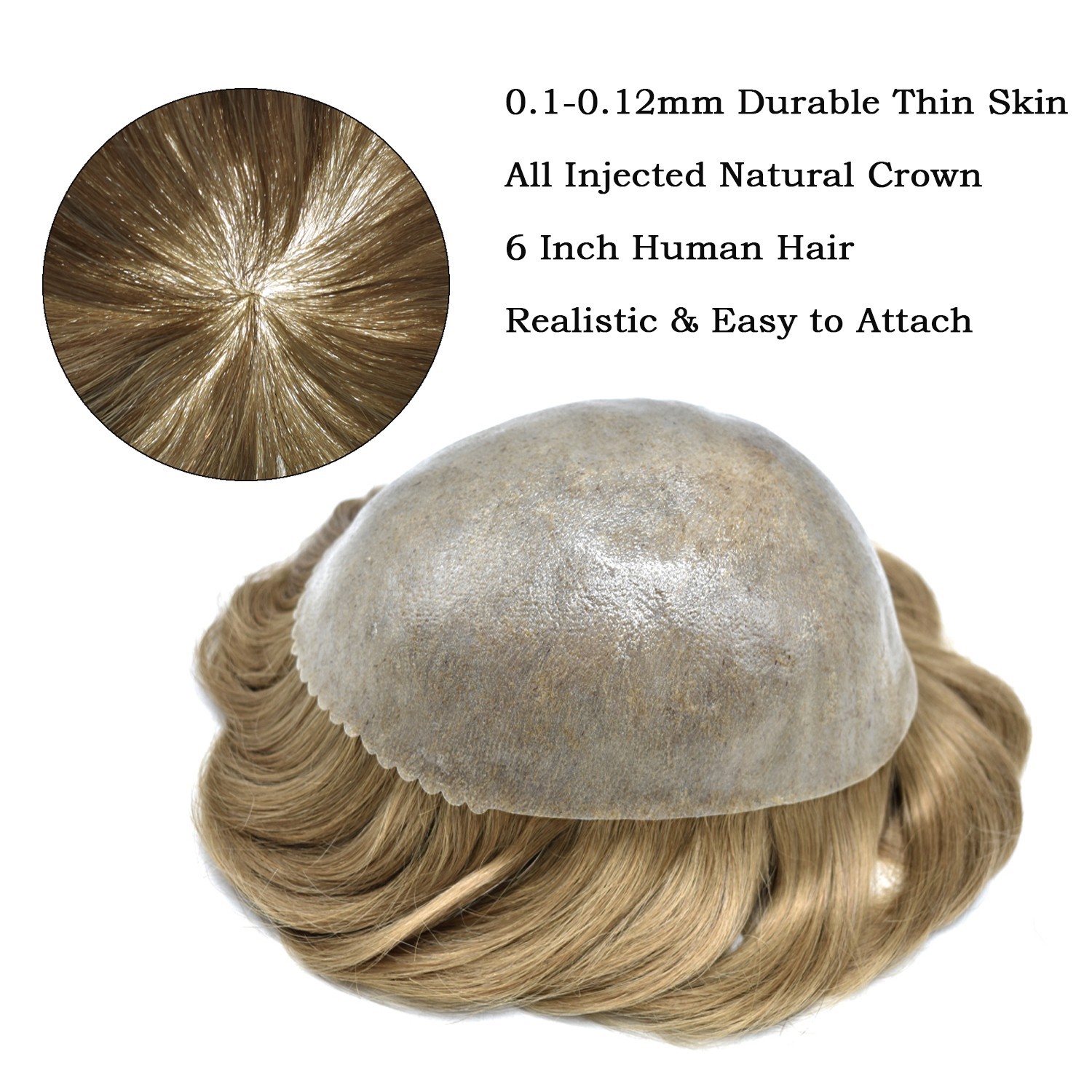 Mens Thin Skin Toupee Human Hair Systems All Poly Injected Toupee Hair for Men