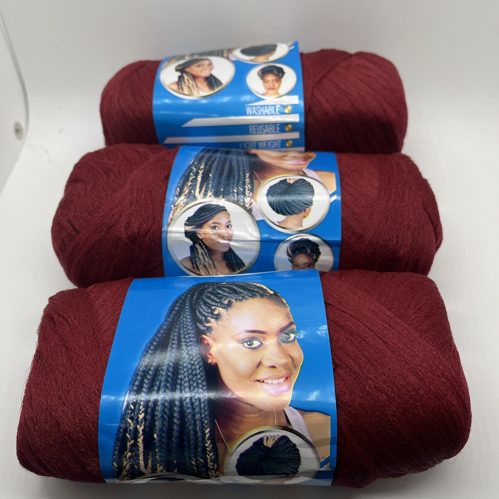 3 Rolls Brazil Brazilian Wool Hair Yarn for Braiding and Weaving Red.
