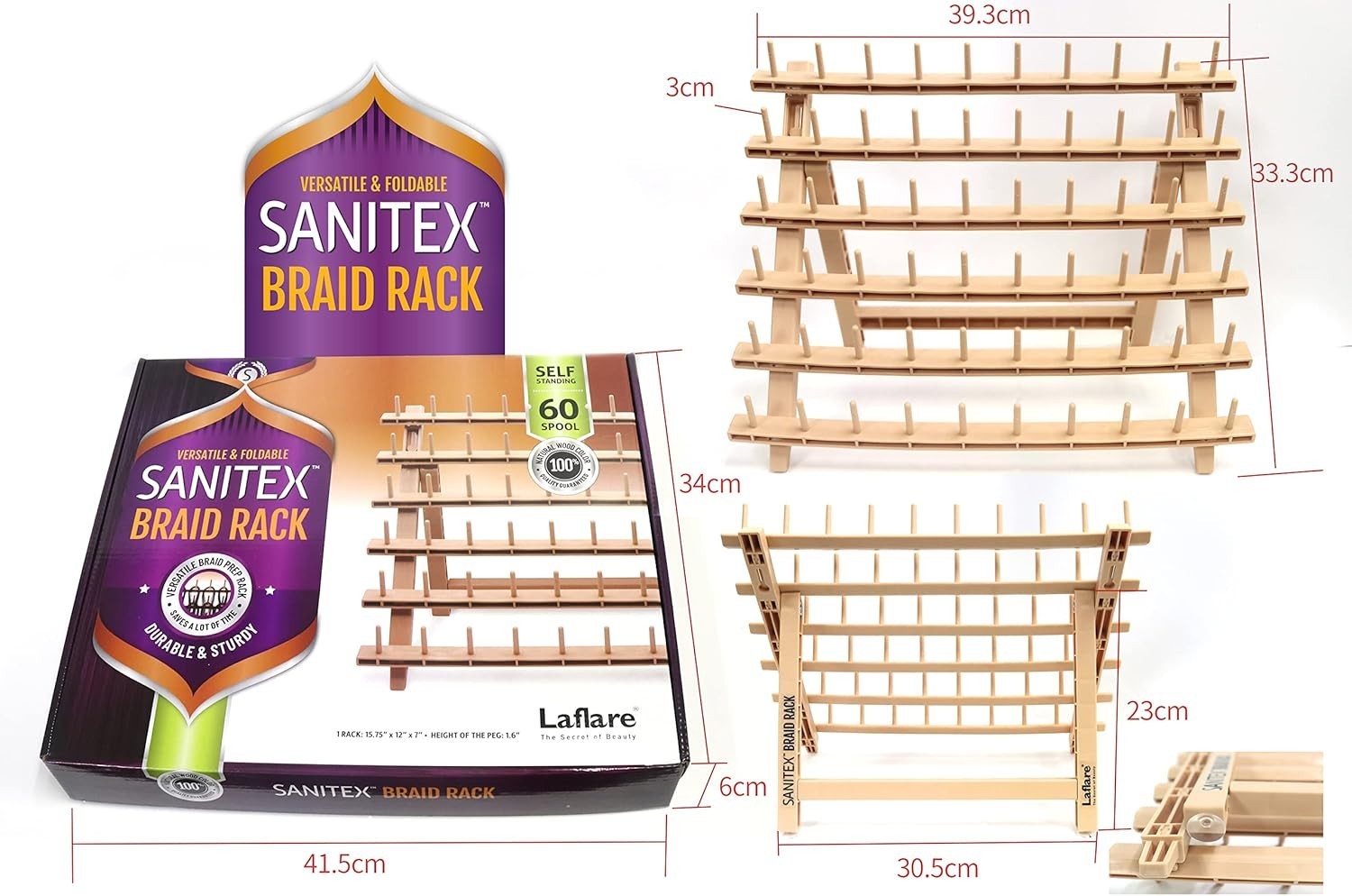 Laflare Braid Rack 60 Spools Braiding Hair Stand Thread Rack (WOOD/PINK/PURPLE)