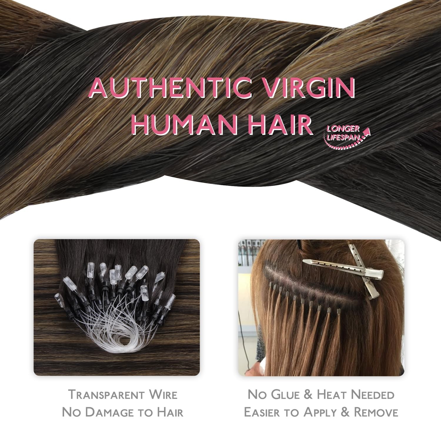Wennalife Microlink Hair Extensions Human Hair 50G 50S 20 Inch Balayage Dark