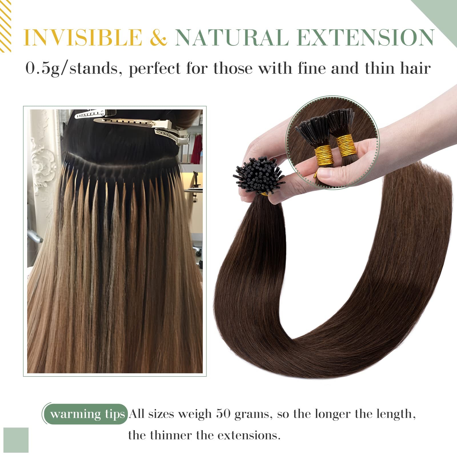 My-Lady I Tip Hair Extensions Human Hair 100 Strands 18 Inch Medium Brown Pre