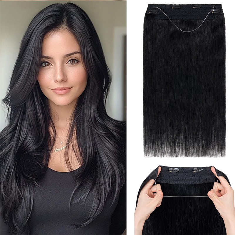 One Piece Wire 2 Clips Weft 100% Real Remy Human Hair Extensions Balayage Thick