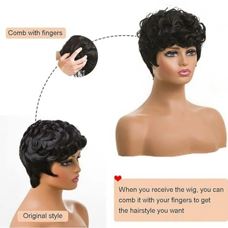 Fake Hair Natural Wavy Black Elf Short Curly Wig Synthetic Wig For Black Women