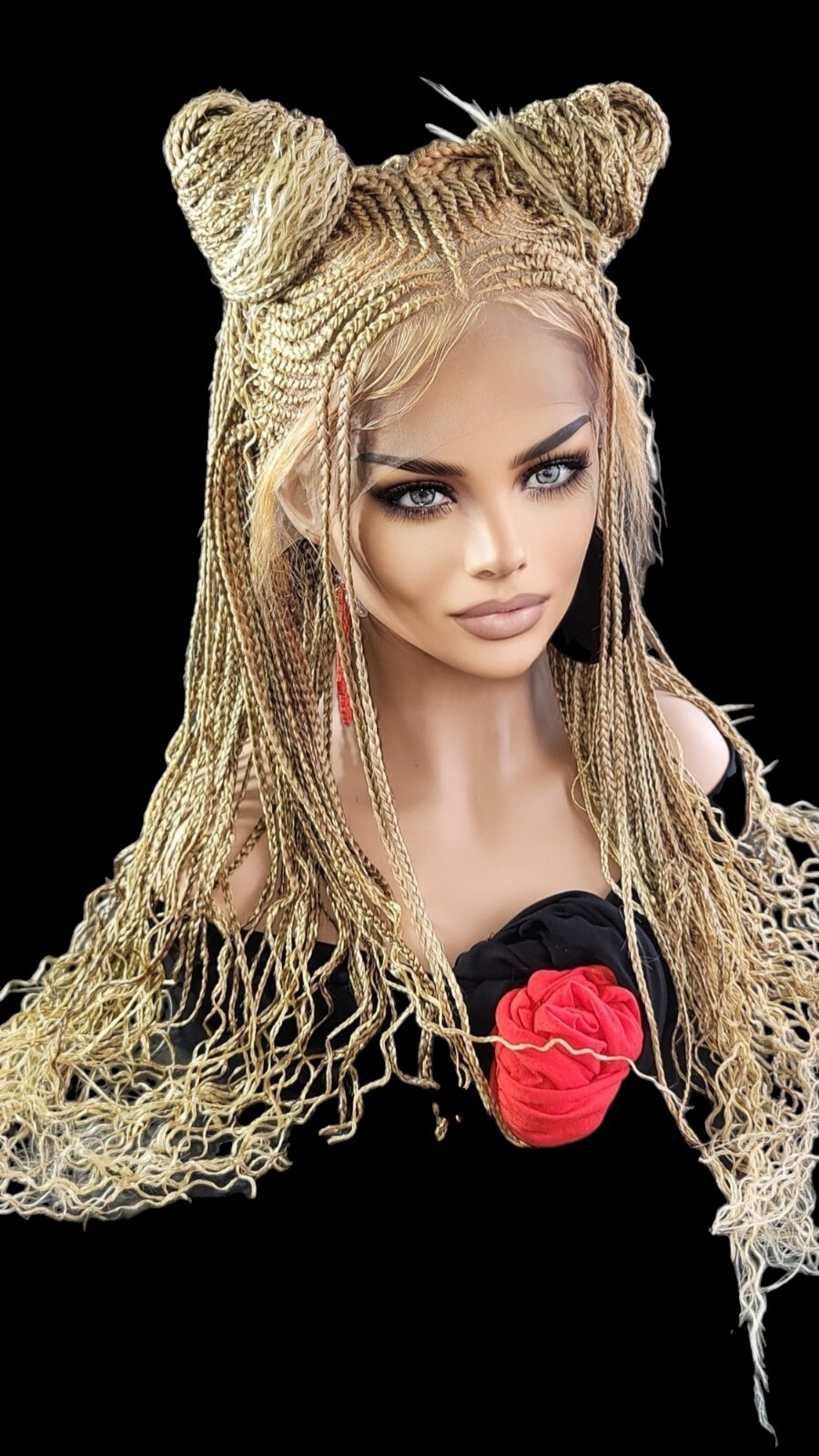 Braided Wig Lace Front Glueless Blonde #27 Cornrows Box Braids 30″ Handmade Long