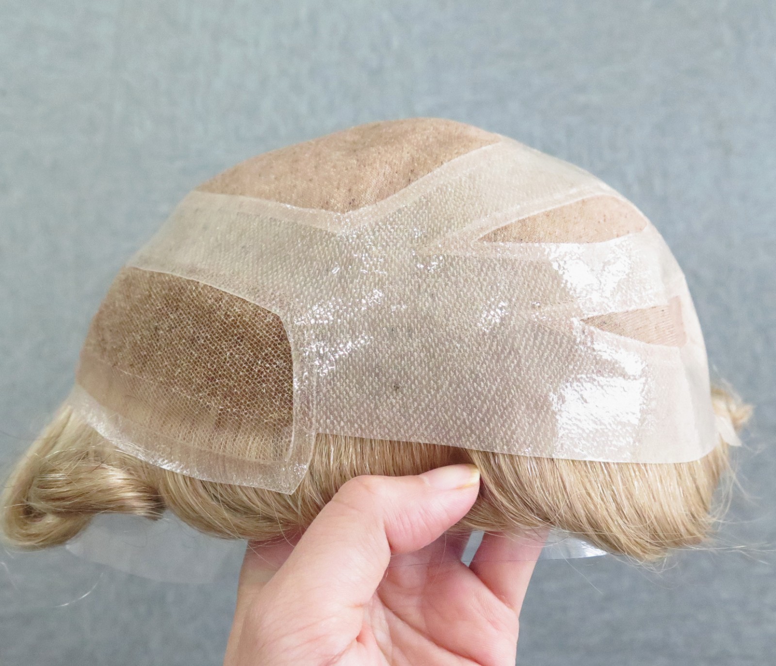 Mens Toupee Human Hair System French Lace Front Fine Mono Blonde Hairpieces #22R