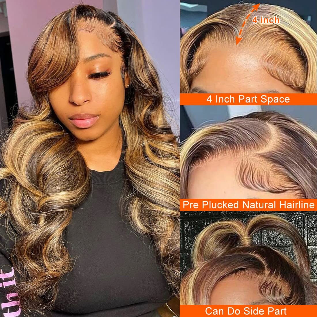 Transparent Lace Wigs Human Hair 13×4 Body Wave Honey Blonde Lace Front Wigs