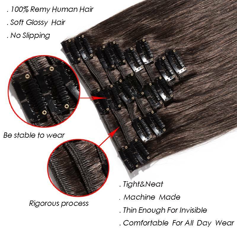 Good Quality Full Head Remy Clip In 100% Remy Human Hair Extensions curled L015
